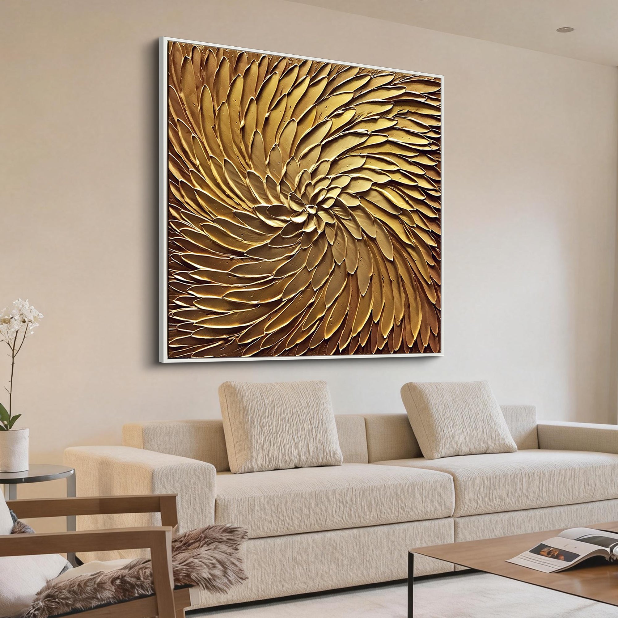 Solar Flare – Textured Metallic Gold Abstract Painting | Luxury Living Room Canvas Art
