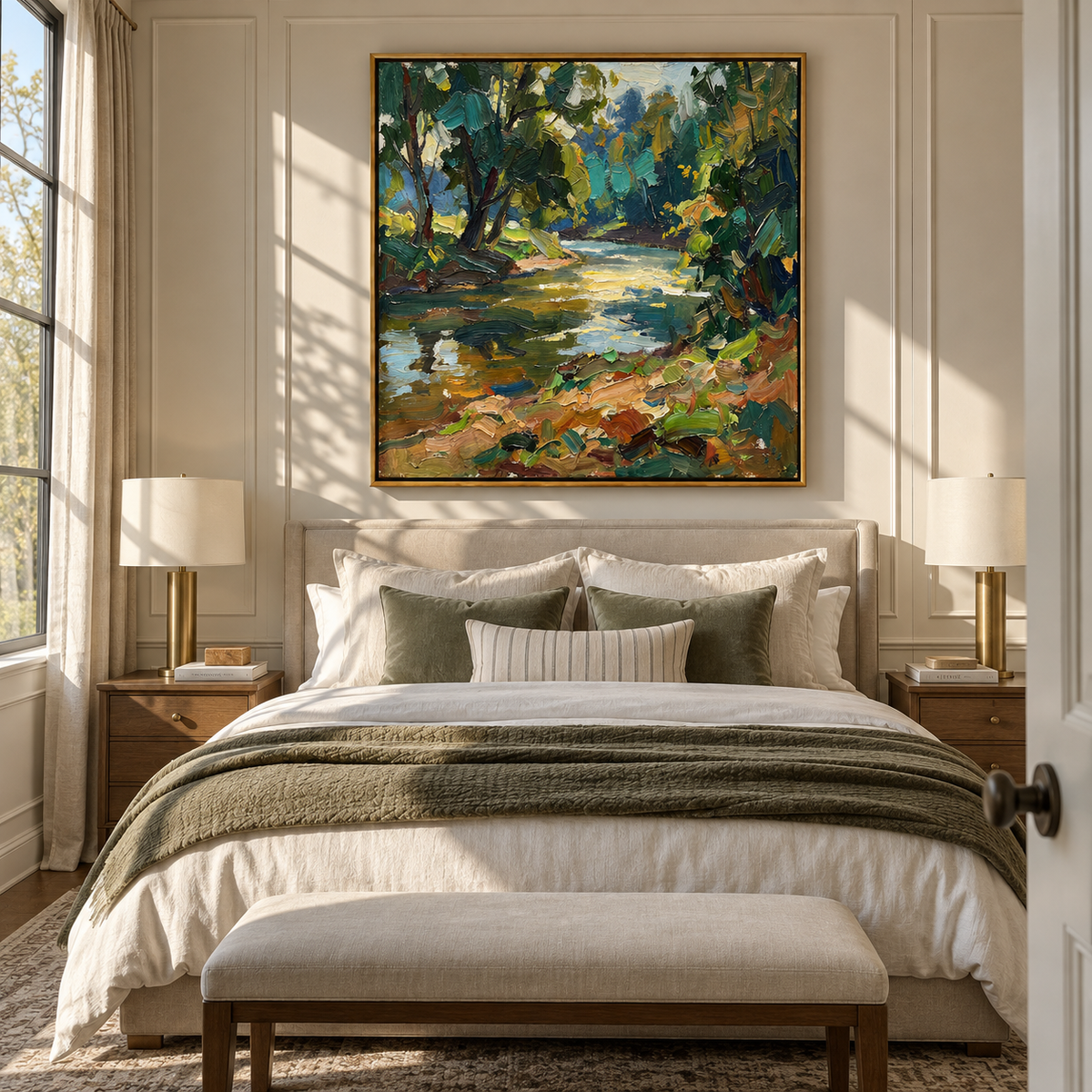 Forest Light Along Water shown above coordinated modern furnishings