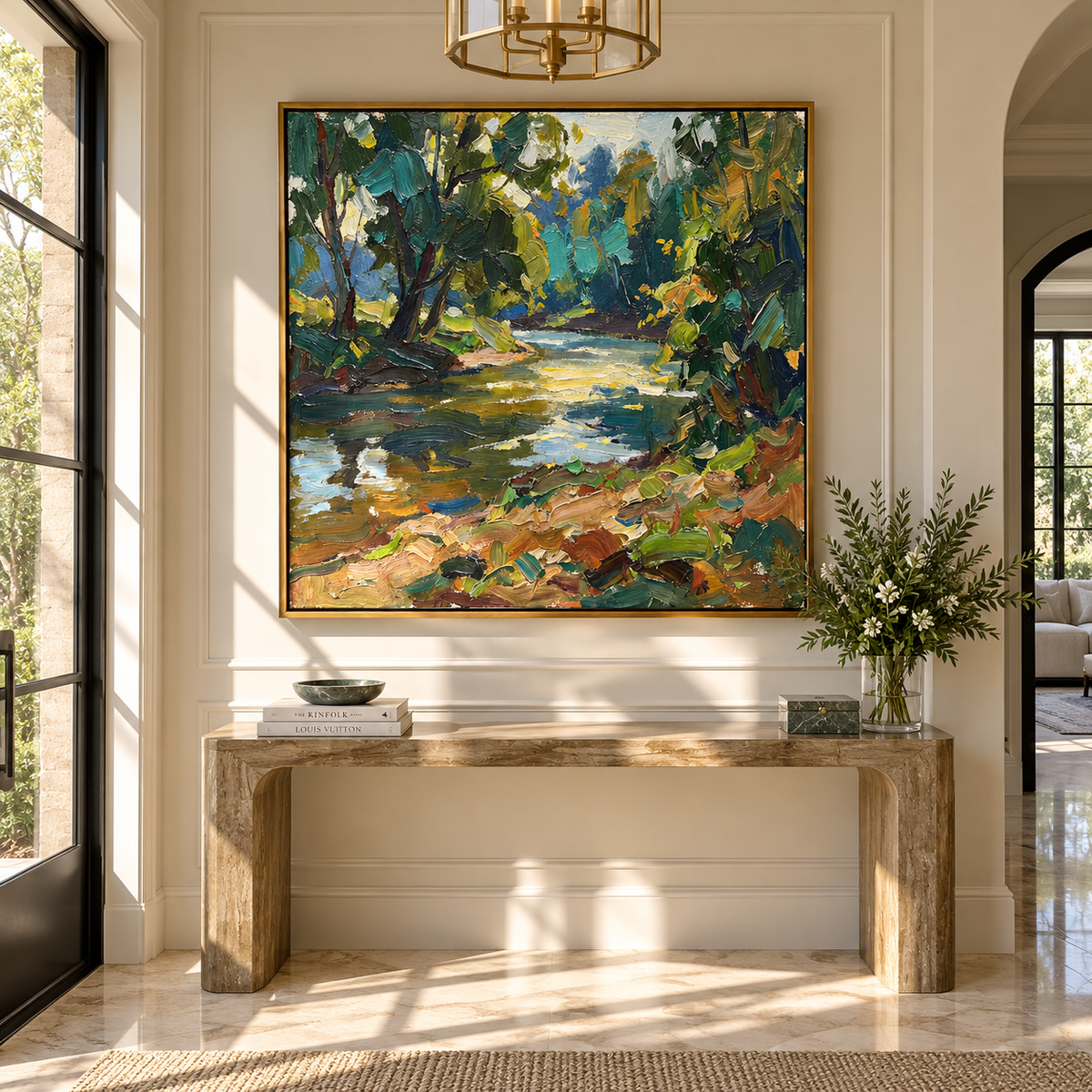 Forest Light Along Water presented in an alternate room setting