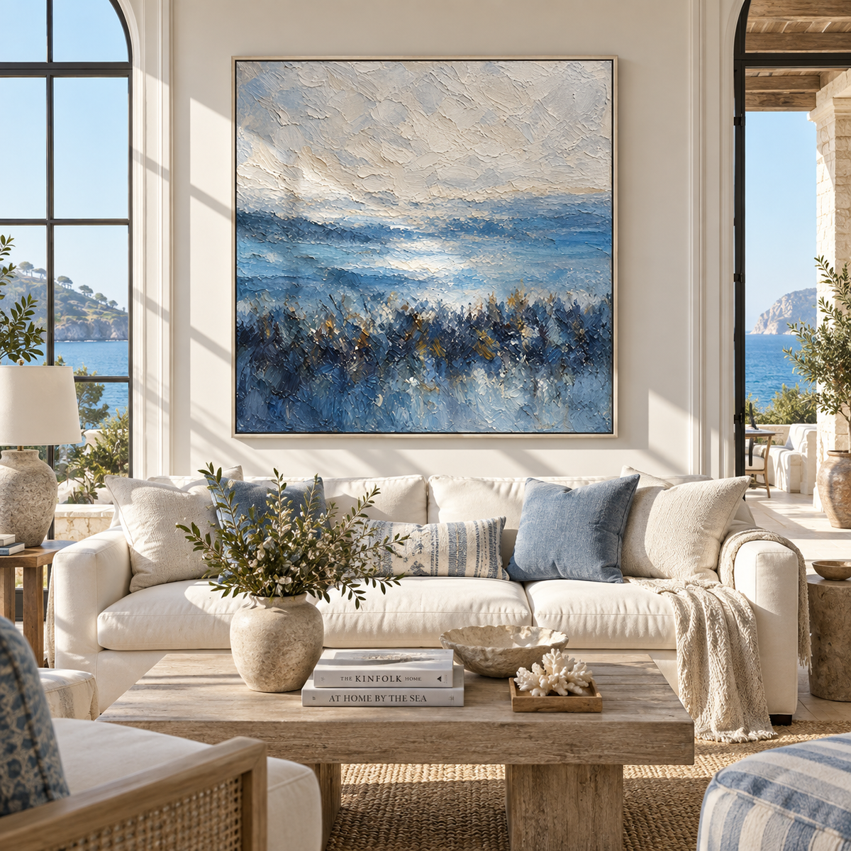 Blue Mist Beyond Pines displayed in a styled contemporary interior