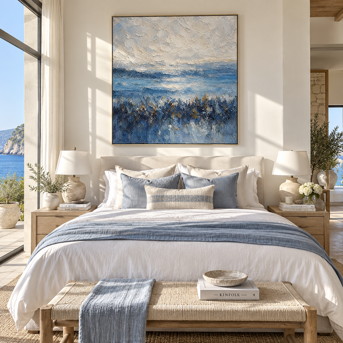 Blue Mist Beyond Pines shown above coordinated modern furnishings