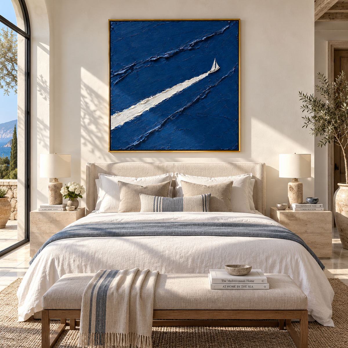 White Wake Through Blue presented in an alternate room setting