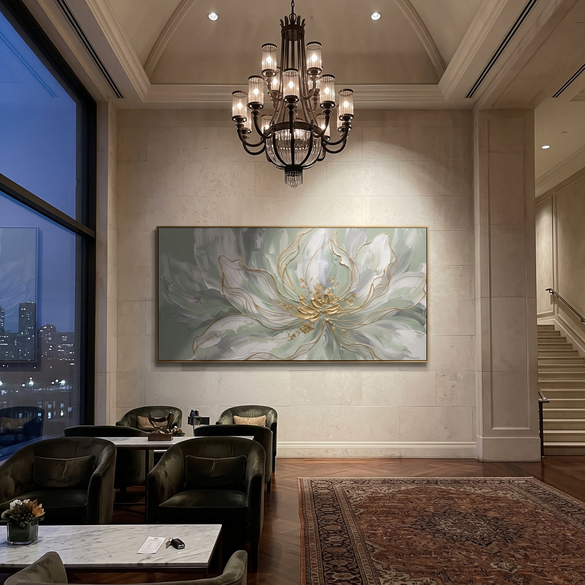 Ivory Lotus Spreads artwork styled as a refined interior focal point