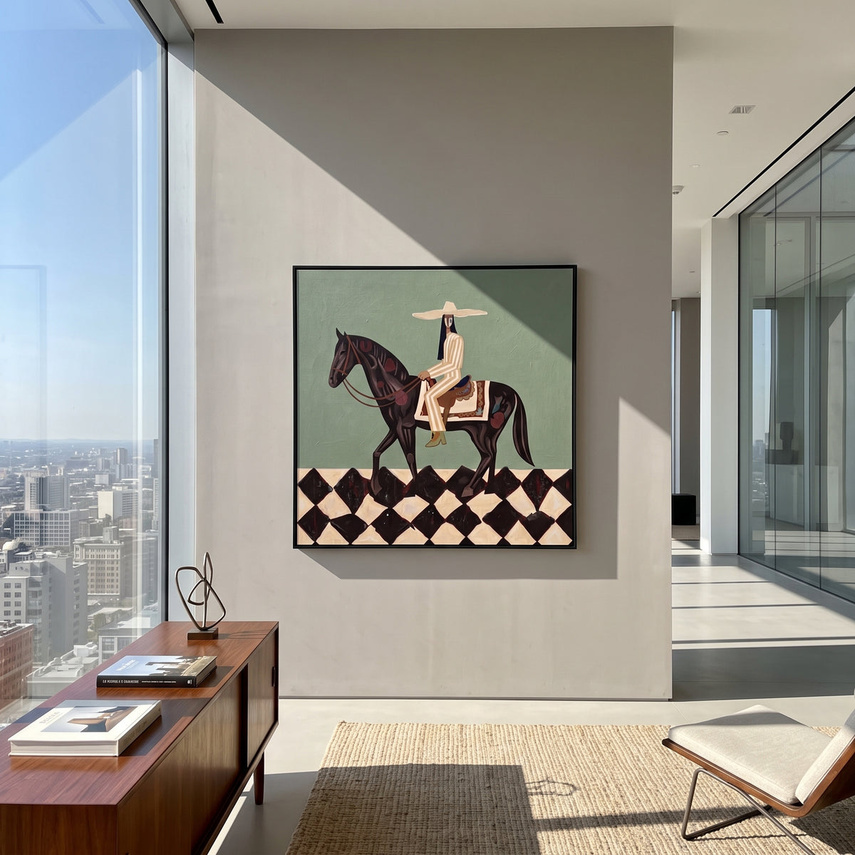 Cowgirl Crosses Black Diamonds painting presented in an alternate room setting
