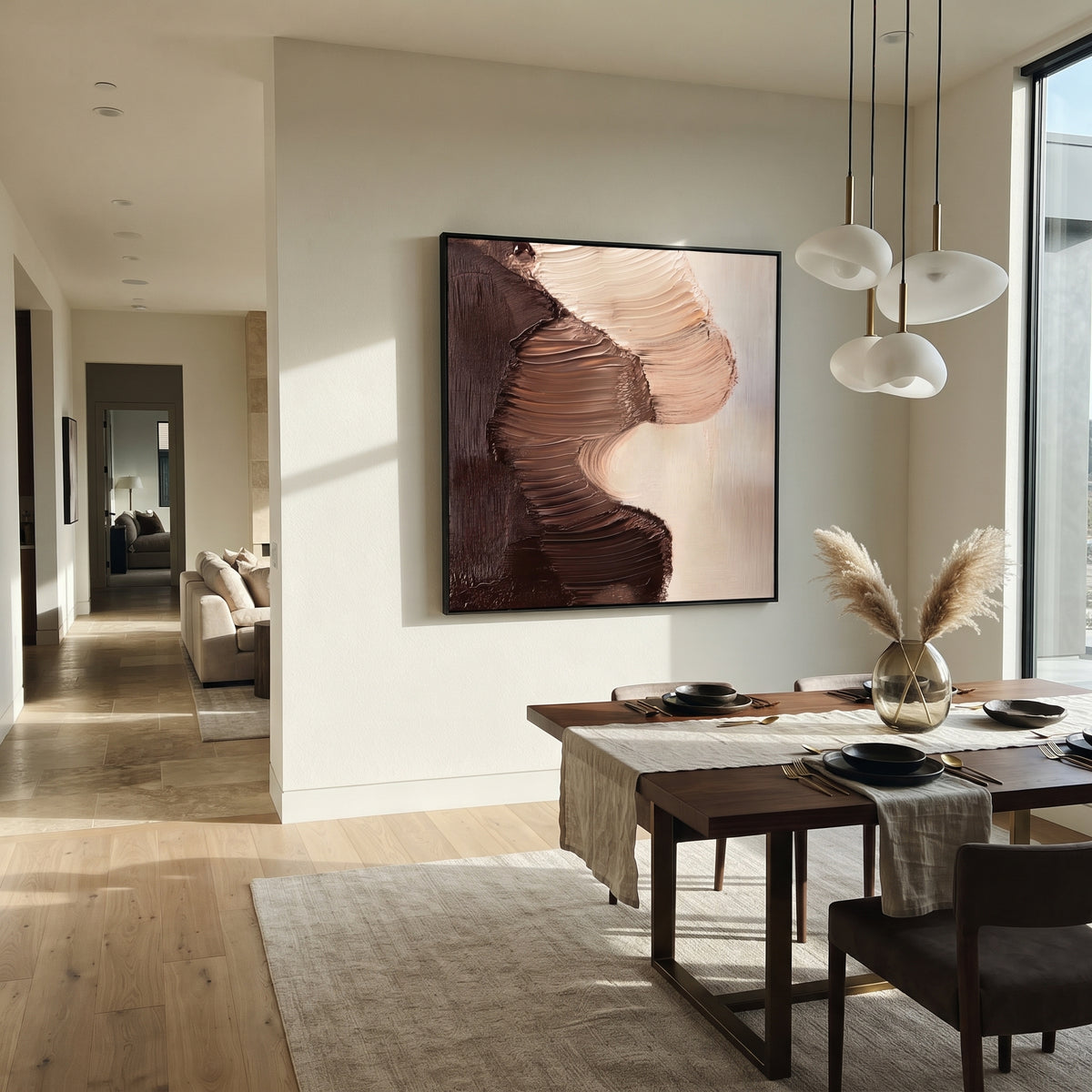 Cocoa Forms Embrace textured wall art shown in a contemporary room setting