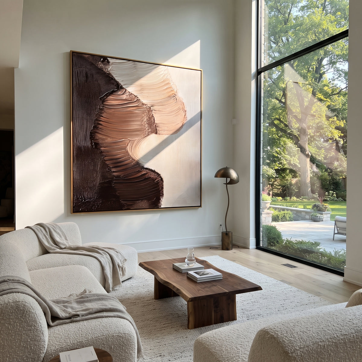Cocoa Forms Embrace square painting displayed as a room focal point