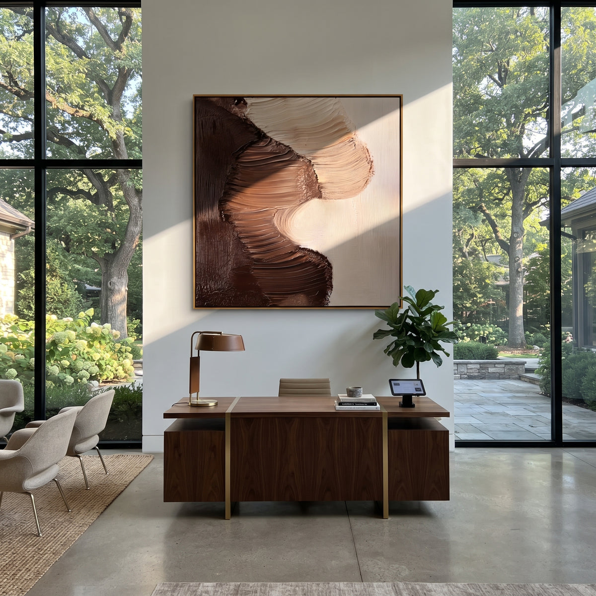 Cocoa Forms Embrace artwork shown with modern interior materials