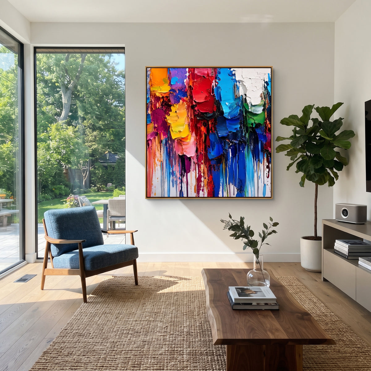 Painted Blocks Falling presented in an alternate styled interior