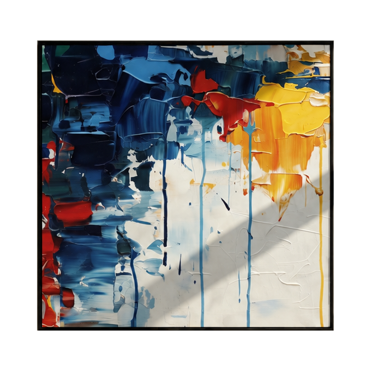 Primary Weather Breaks square canvas artwork in a wood frame on a white background