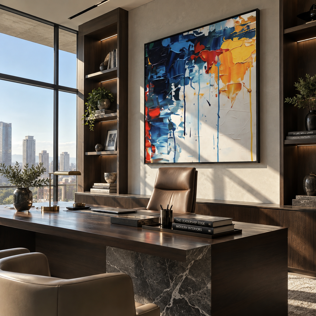 Primary Weather Breaks textured wall art shown in a contemporary room setting