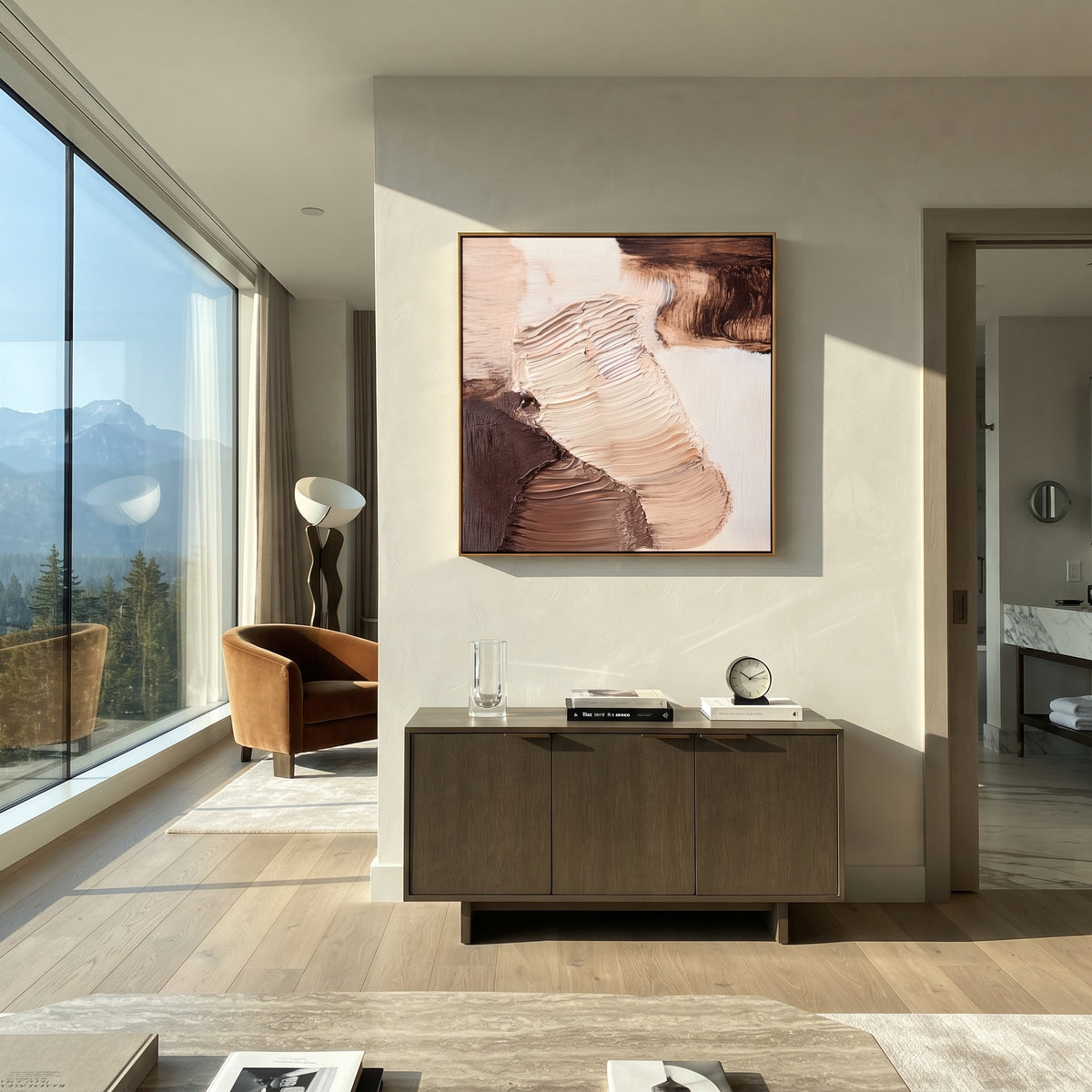 Cocoa Currents Meet artwork shown with modern interior materials