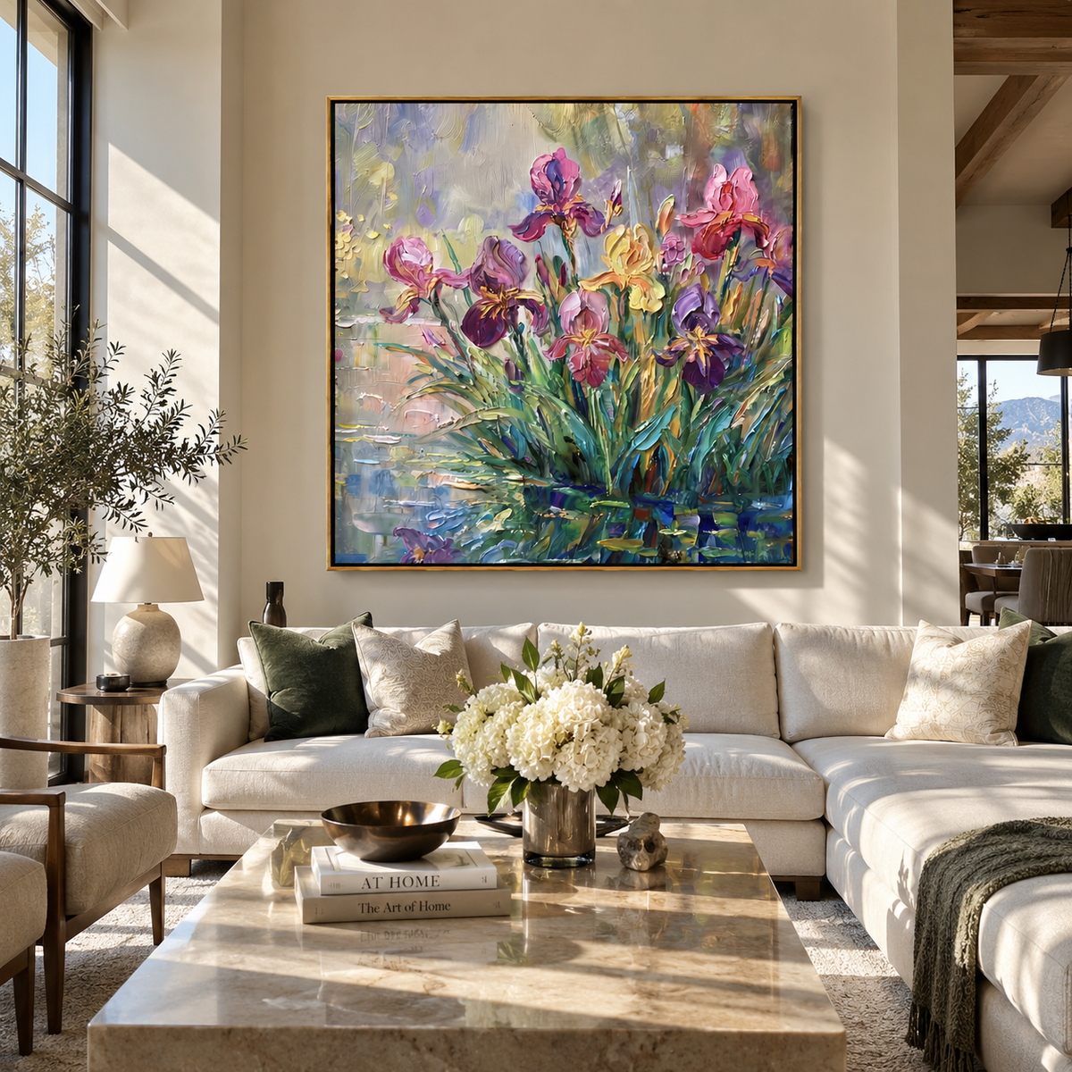 Iris Garden Reflected artwork shown with modern interior materials