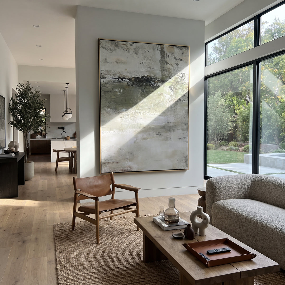 Slate Onyx Gilded Layers Light - textured abstract painting displayed in a styled interior