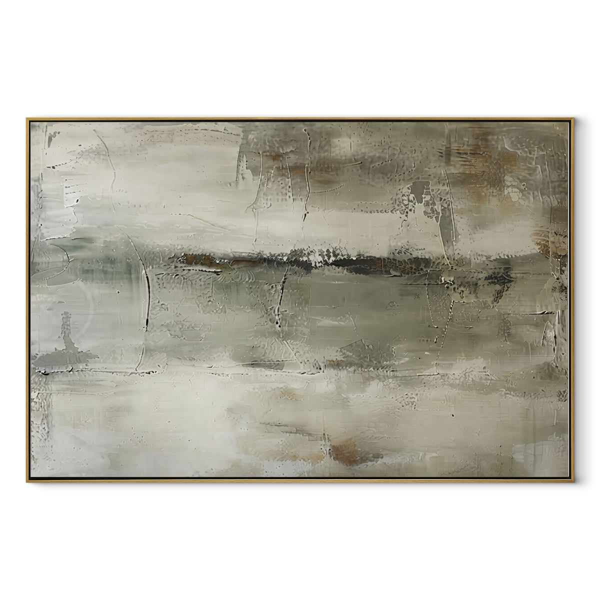 Slate Gilded Onyx Balance Tension - textured abstract painting in a wood frame on white