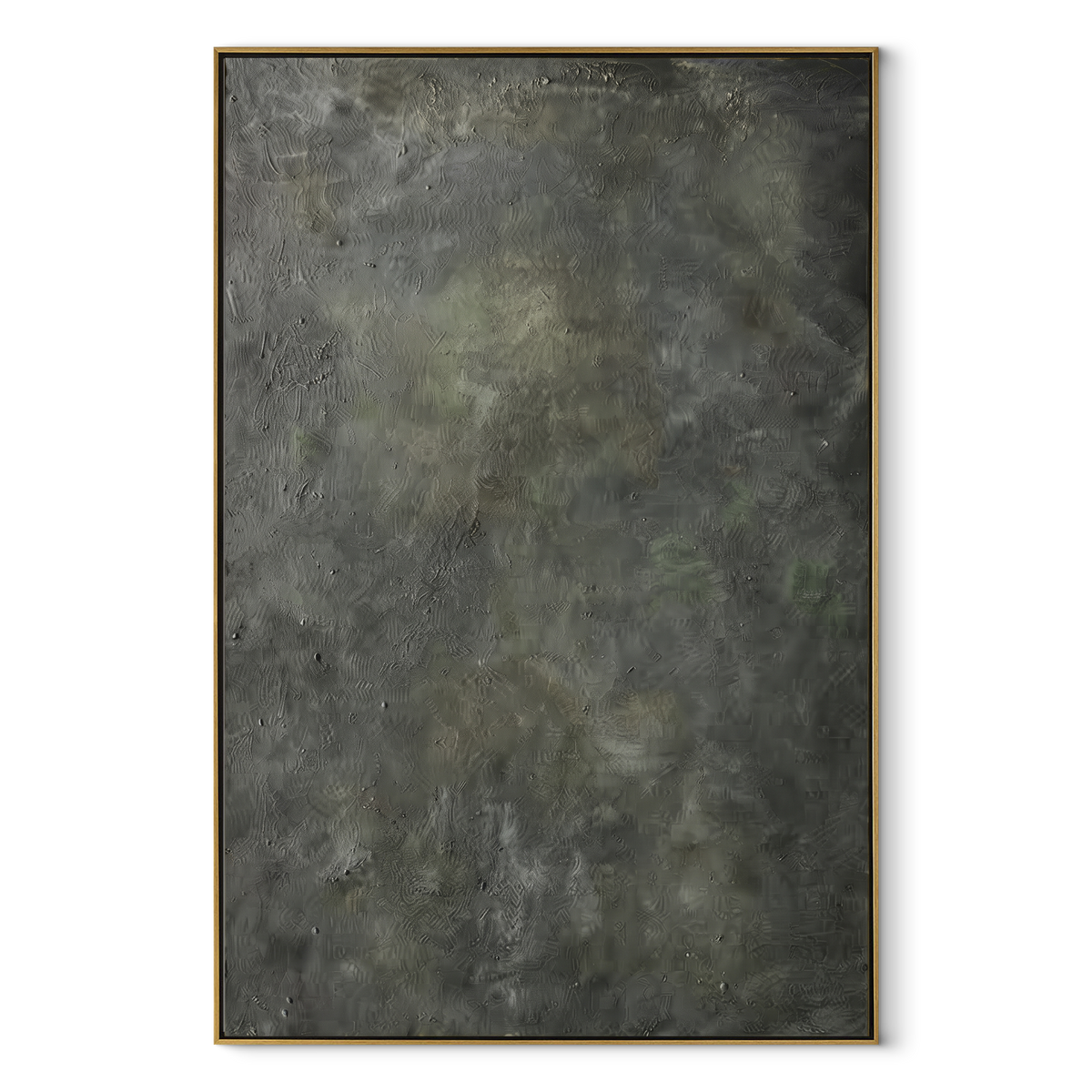 Slate Gilded Verdant Intervals Space - textured abstract painting in a wood frame on white
