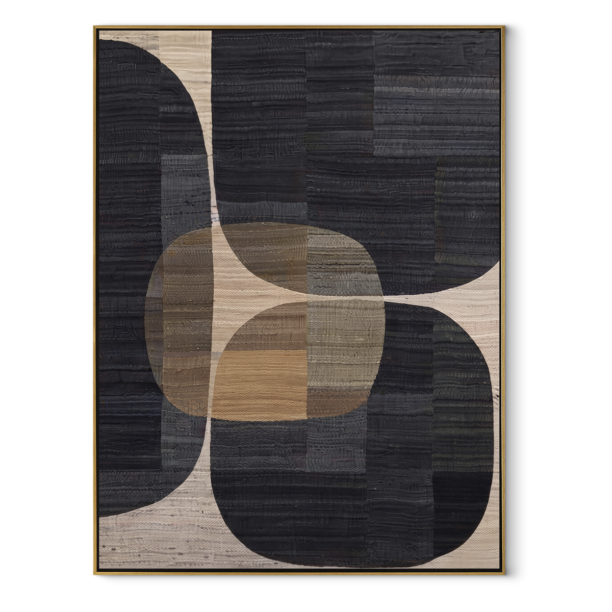 Onyx Slate Umber Contours Form - textured abstract painting in a wood frame on white