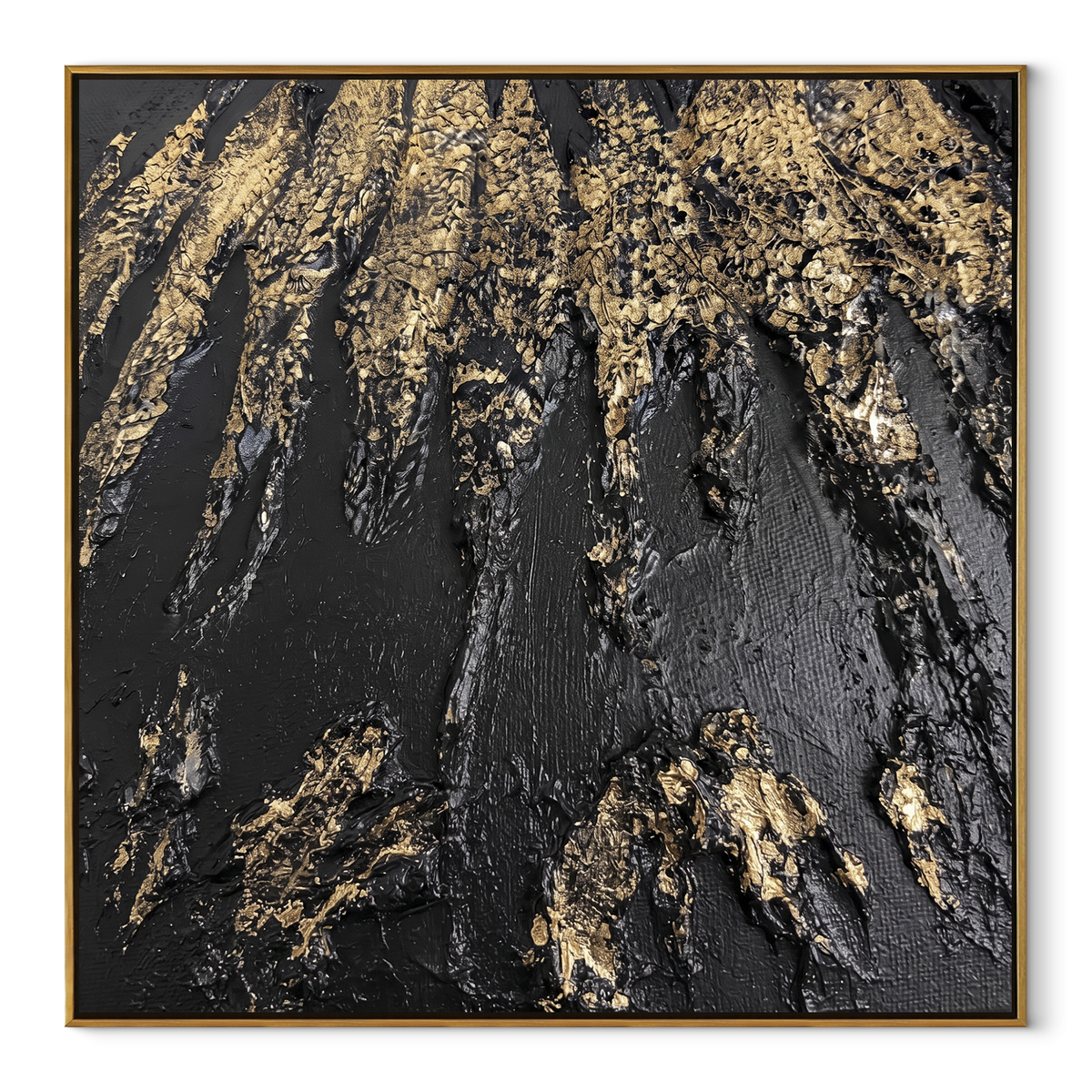 Onyx Slate Umber Crossing Motion - textured abstract painting in a wood frame on white