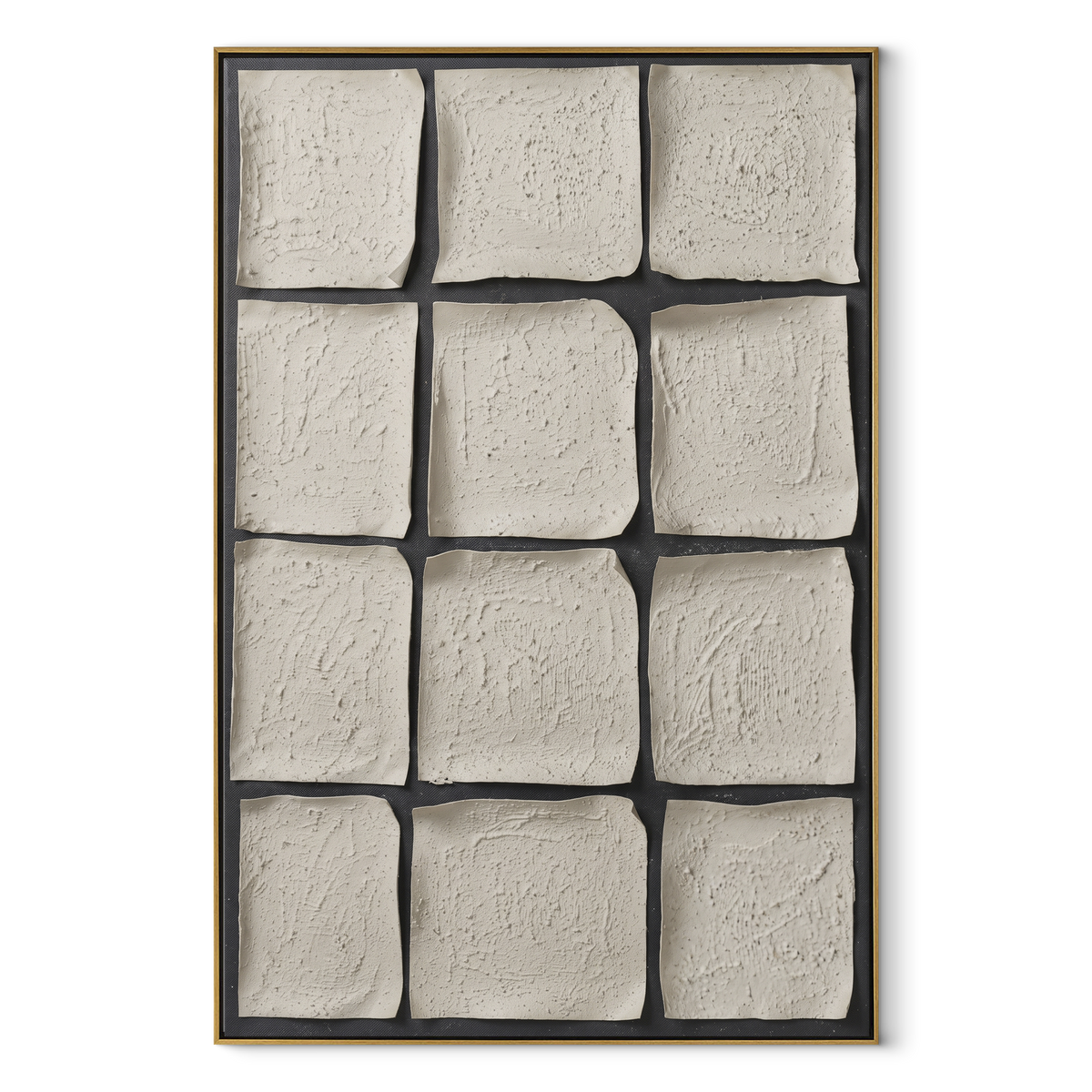 Slate Onyx Linen Echo Depth - textured abstract painting in a wood frame on white