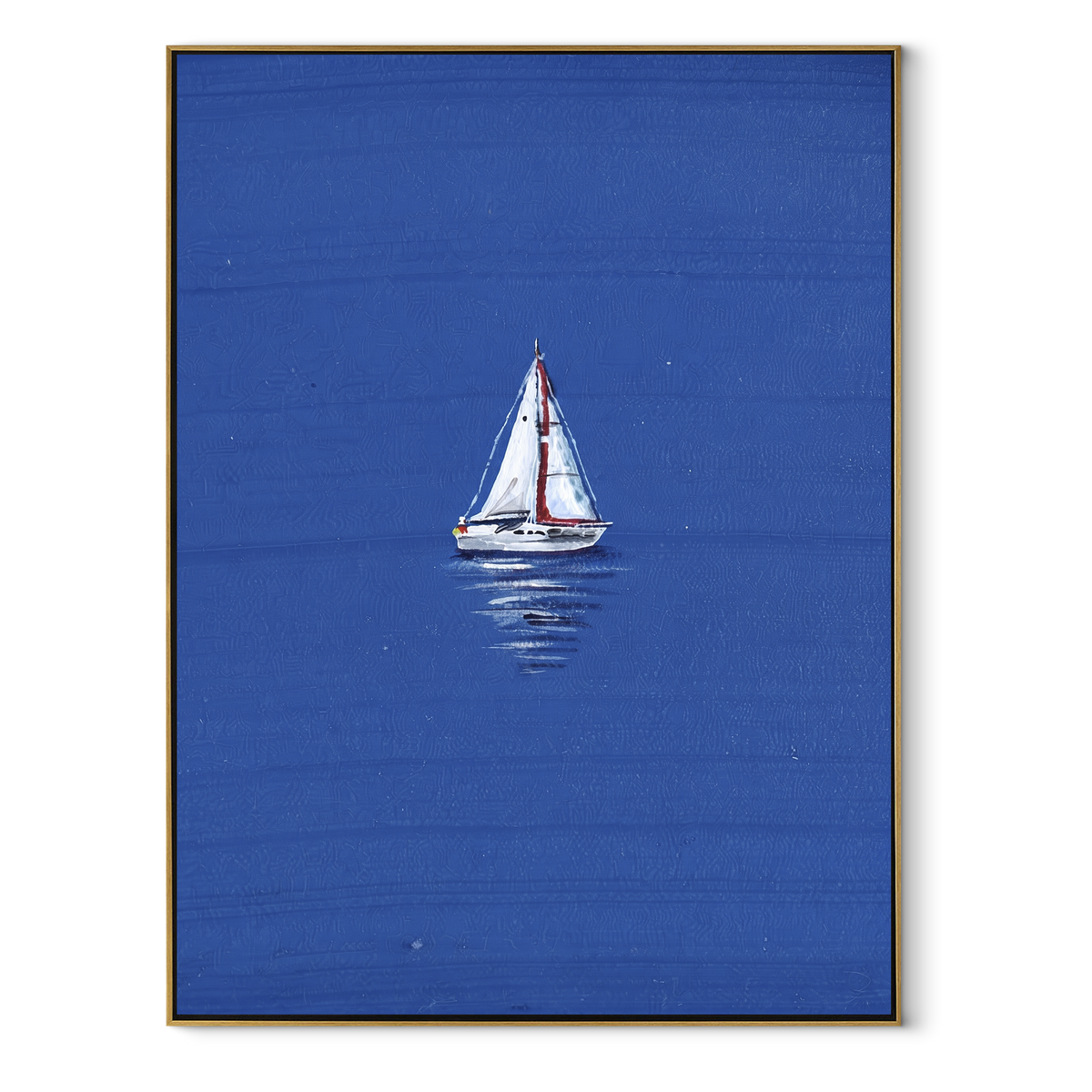 Azure Onyx Sails Rhythm Silence - textured sailboat painting in a wood frame on white
