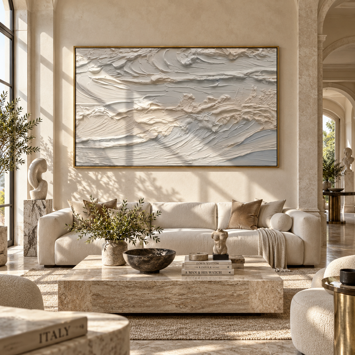 Slate Onyx Horizon Passage Rain - textured landscape painting shown in modern room setting 4