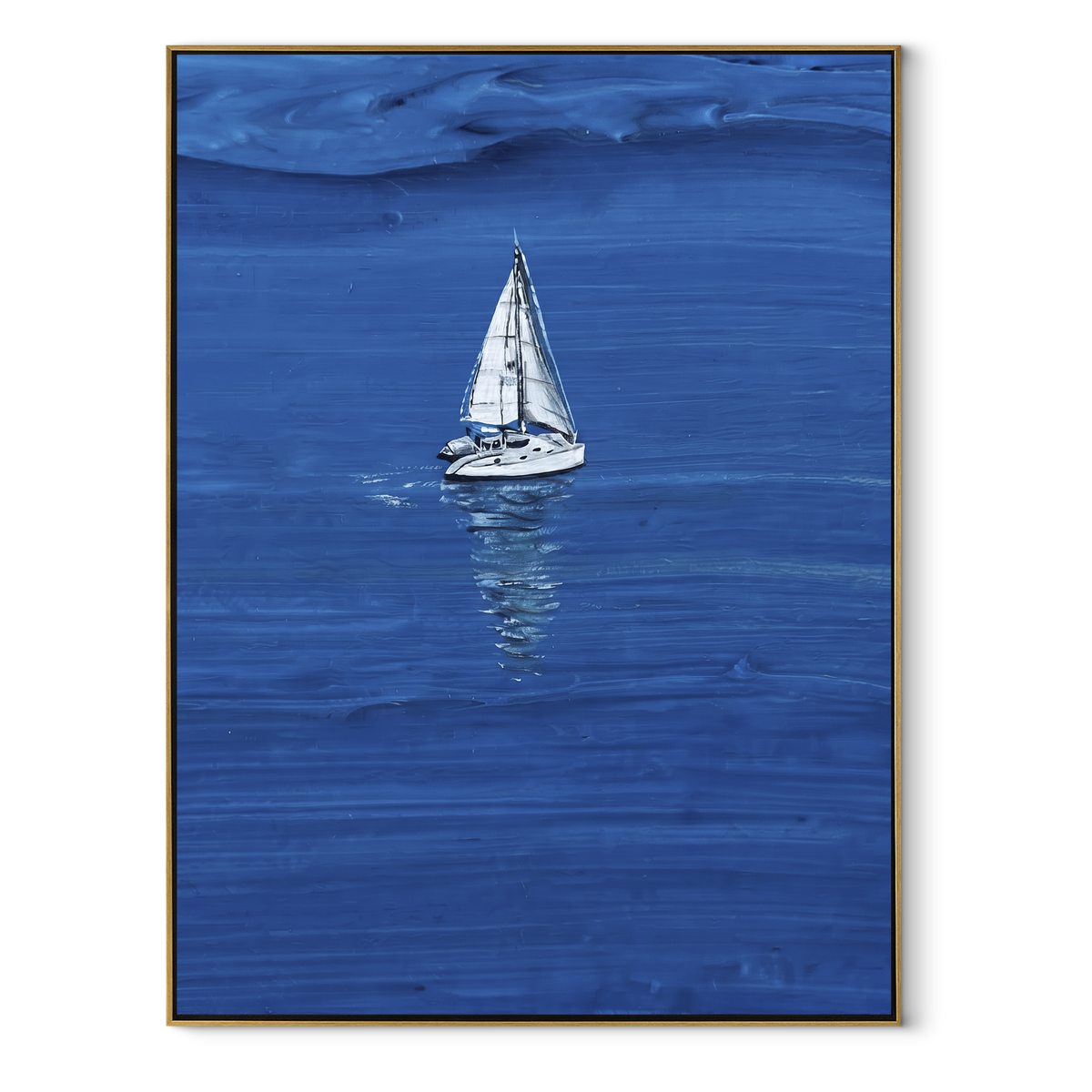 Azure Onyx Sails Intervals Light - textured sailboat painting in a wood frame on white