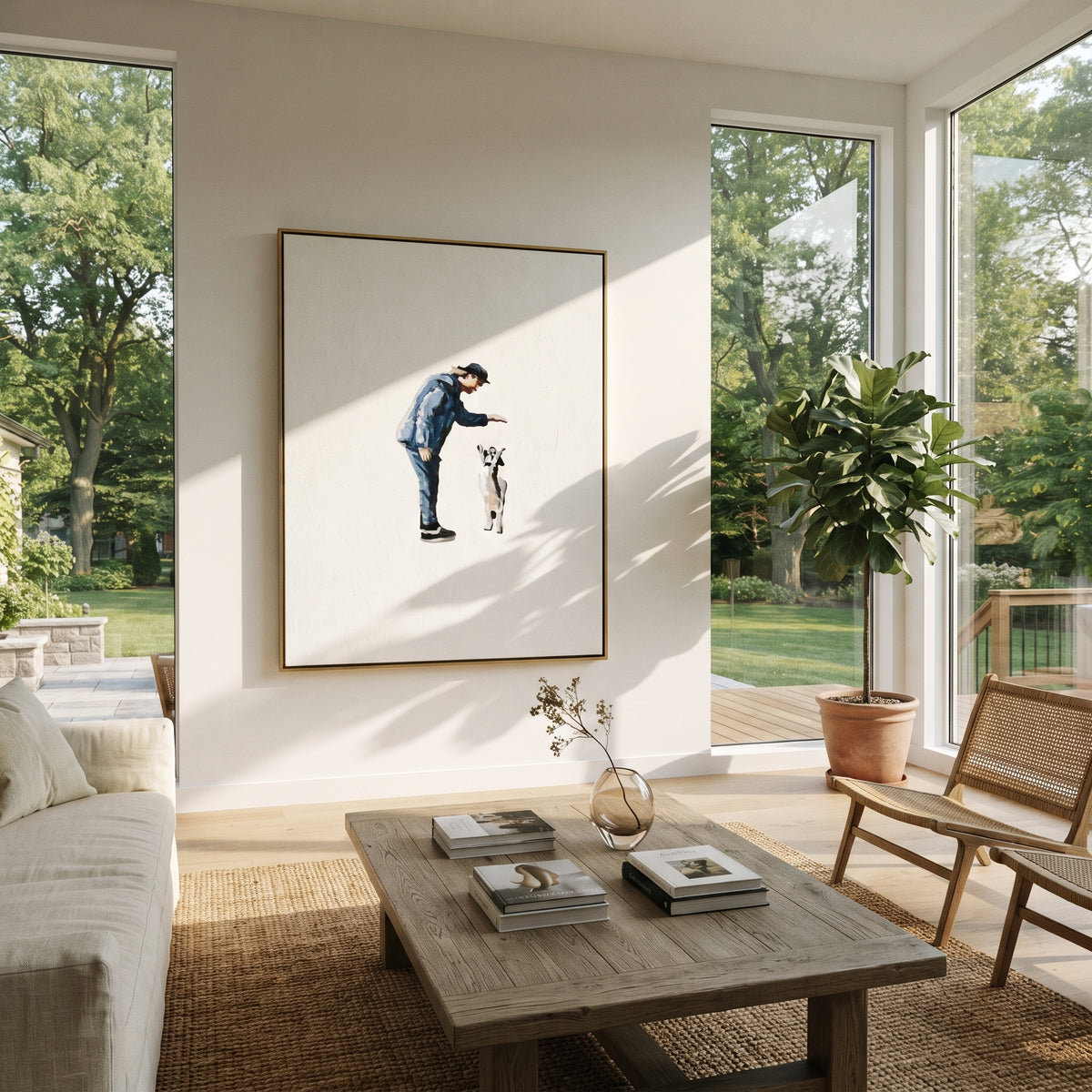Ivory Onyx Figures Contours Space - textured figurative painting displayed in a styled interior