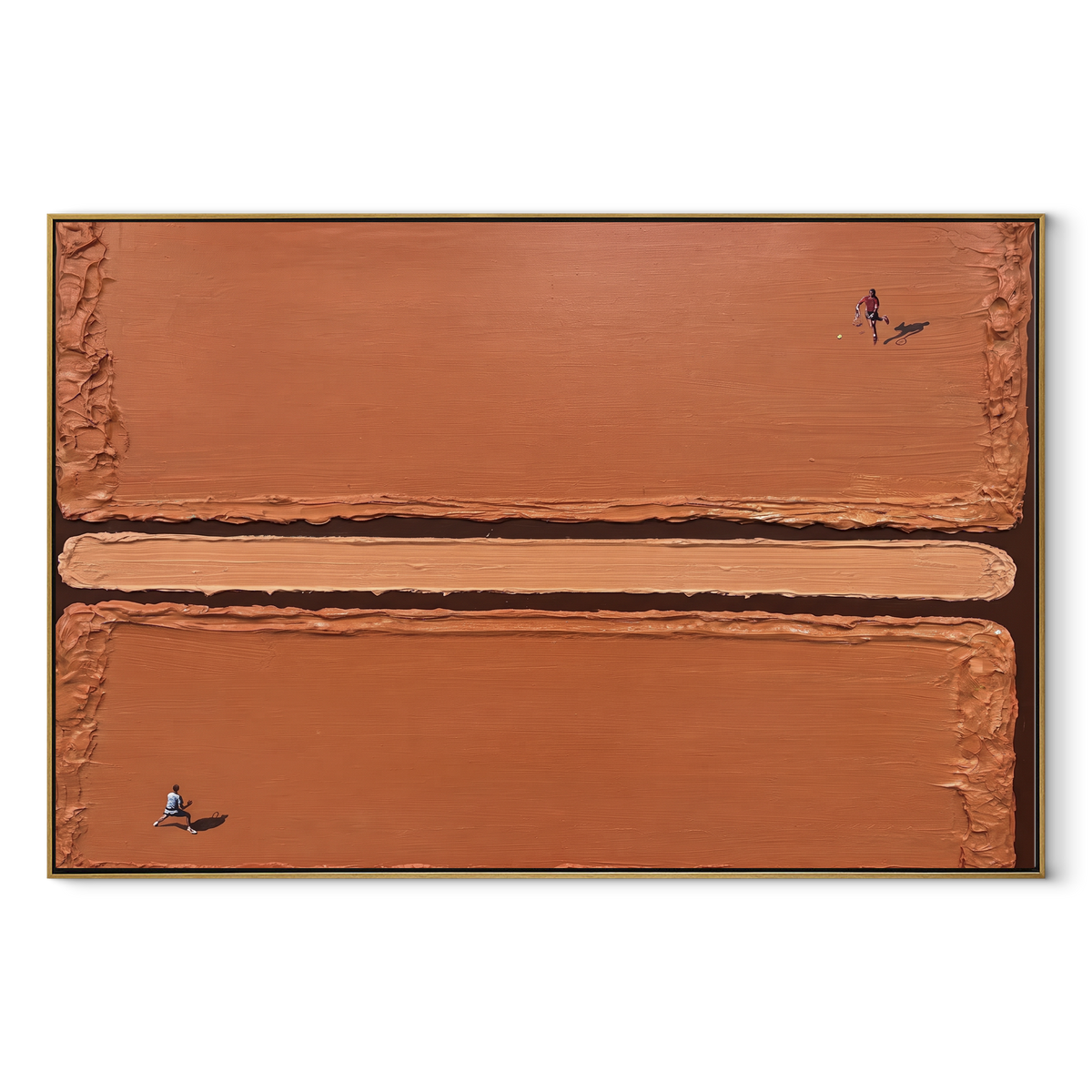 Amber Onyx Court Rhythm Motion - textured tennis painting in a wood frame on white