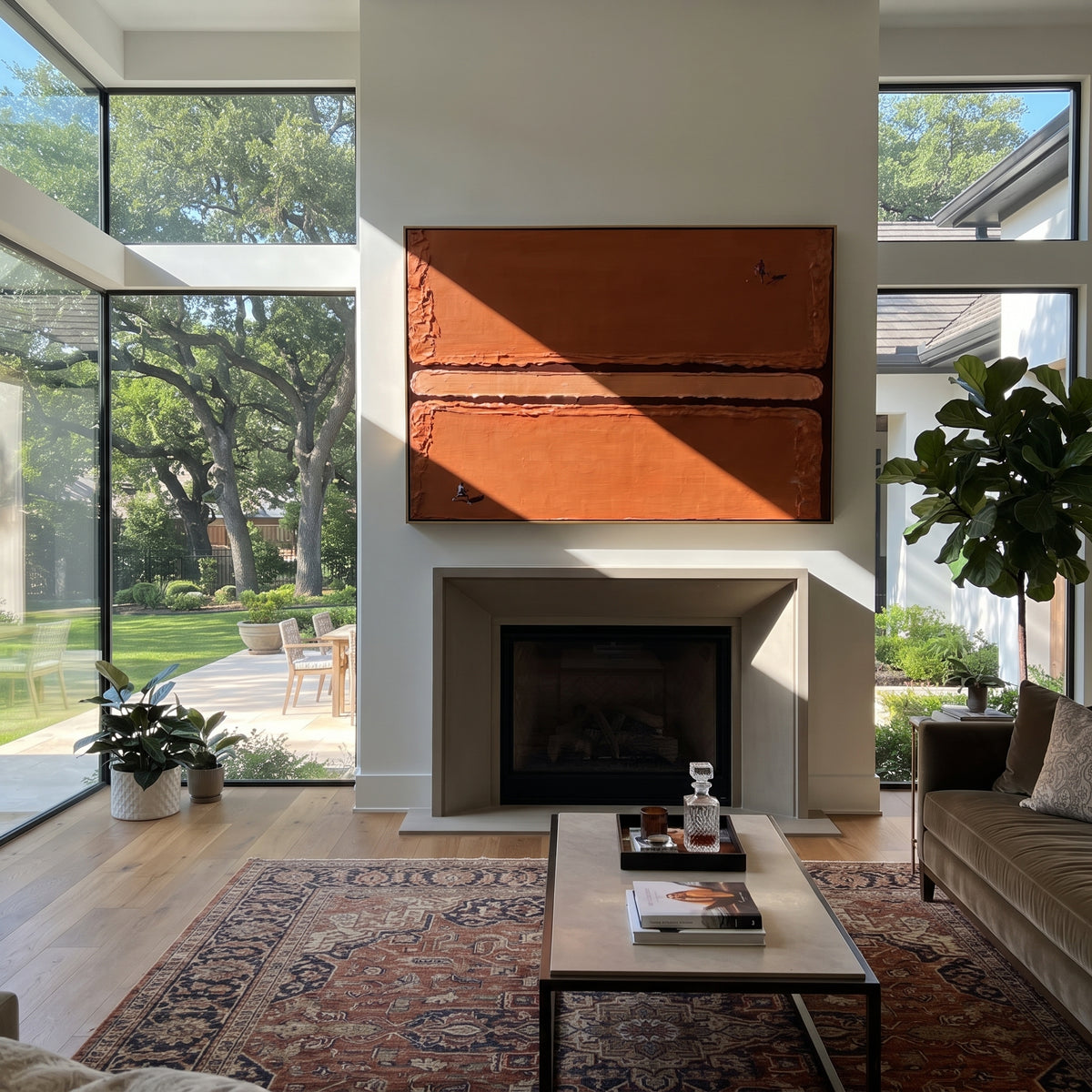 Amber Onyx Court Rhythm Motion - textured tennis painting shown in modern room setting 2