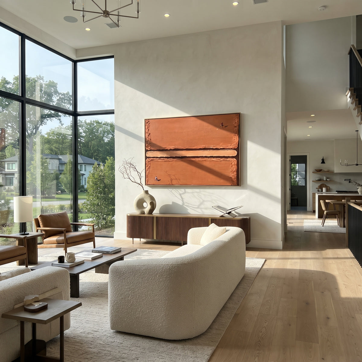 Amber Onyx Court Rhythm Motion - textured tennis painting shown in modern room setting 3