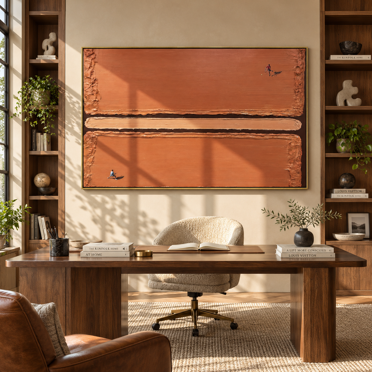 Amber Onyx Court Rhythm Motion - textured tennis painting shown in modern room setting 5