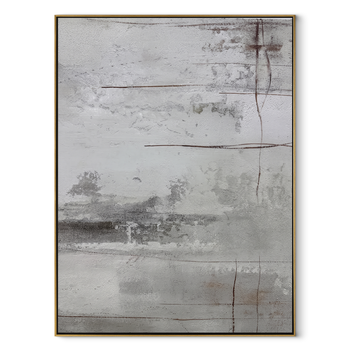 Slate Onyx Umber Horizon Balance - textured abstract painting in a wood frame on white