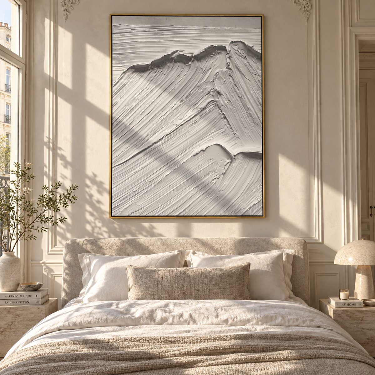 Slate Onyx Horizon Fragments Resonance - textured landscape painting shown in modern room setting 2
