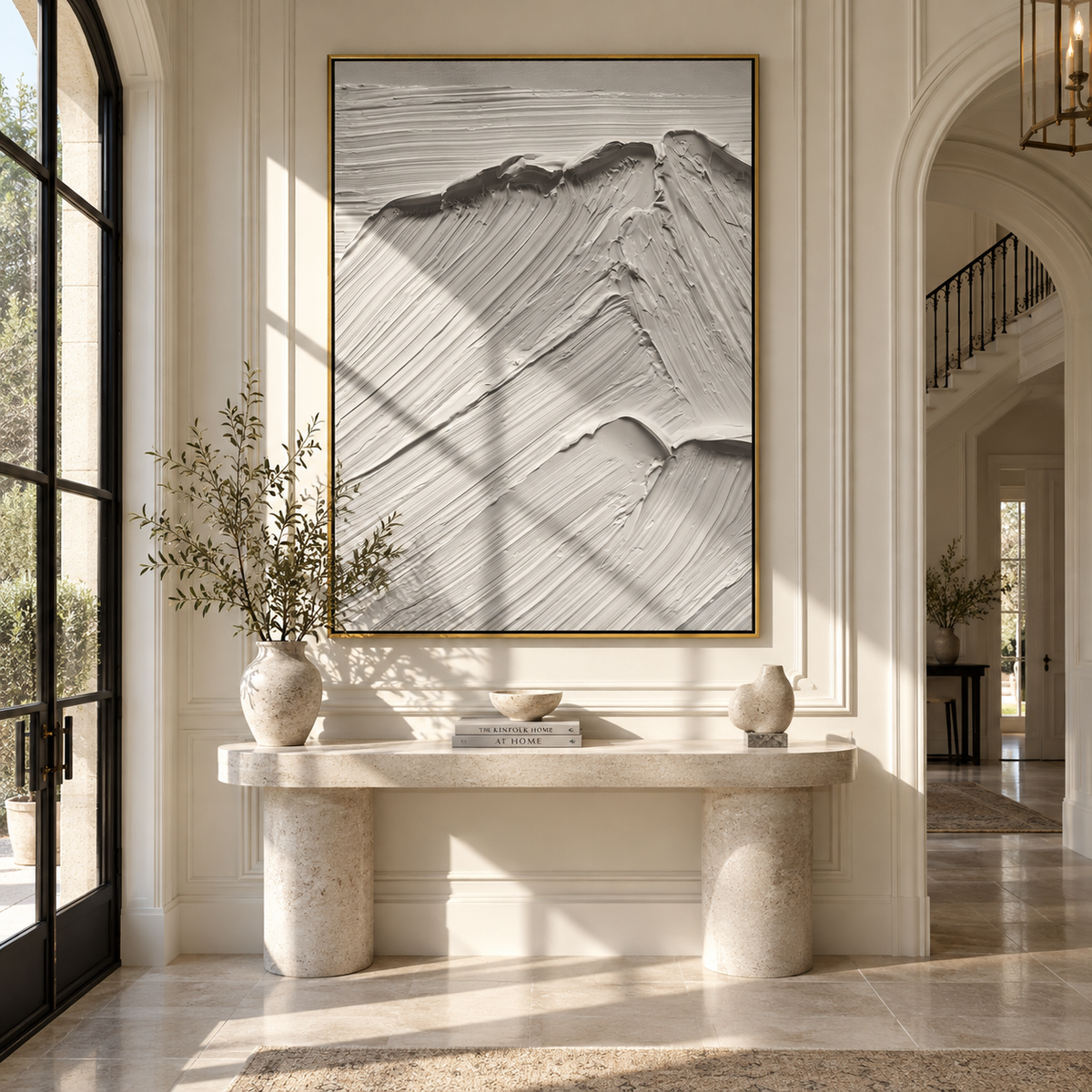 Slate Onyx Horizon Fragments Resonance - textured landscape painting shown in modern room setting 3