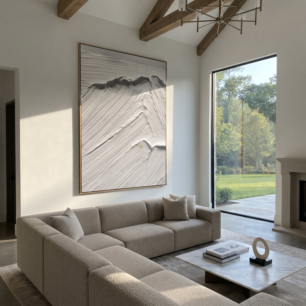 Slate Onyx Horizon Fragments Resonance - textured landscape painting shown in modern room setting 4