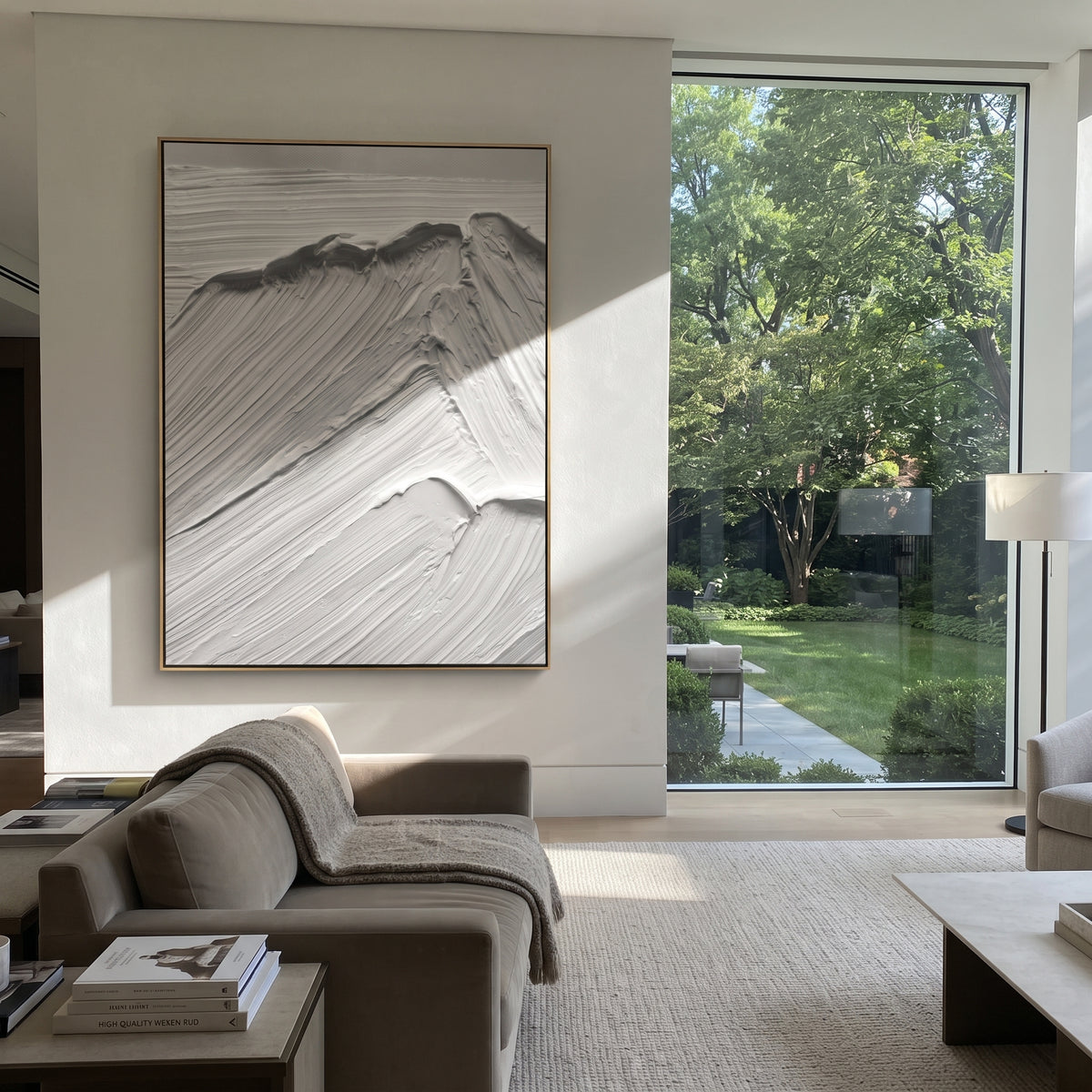 Slate Onyx Horizon Fragments Resonance - textured landscape painting shown in modern room setting 5
