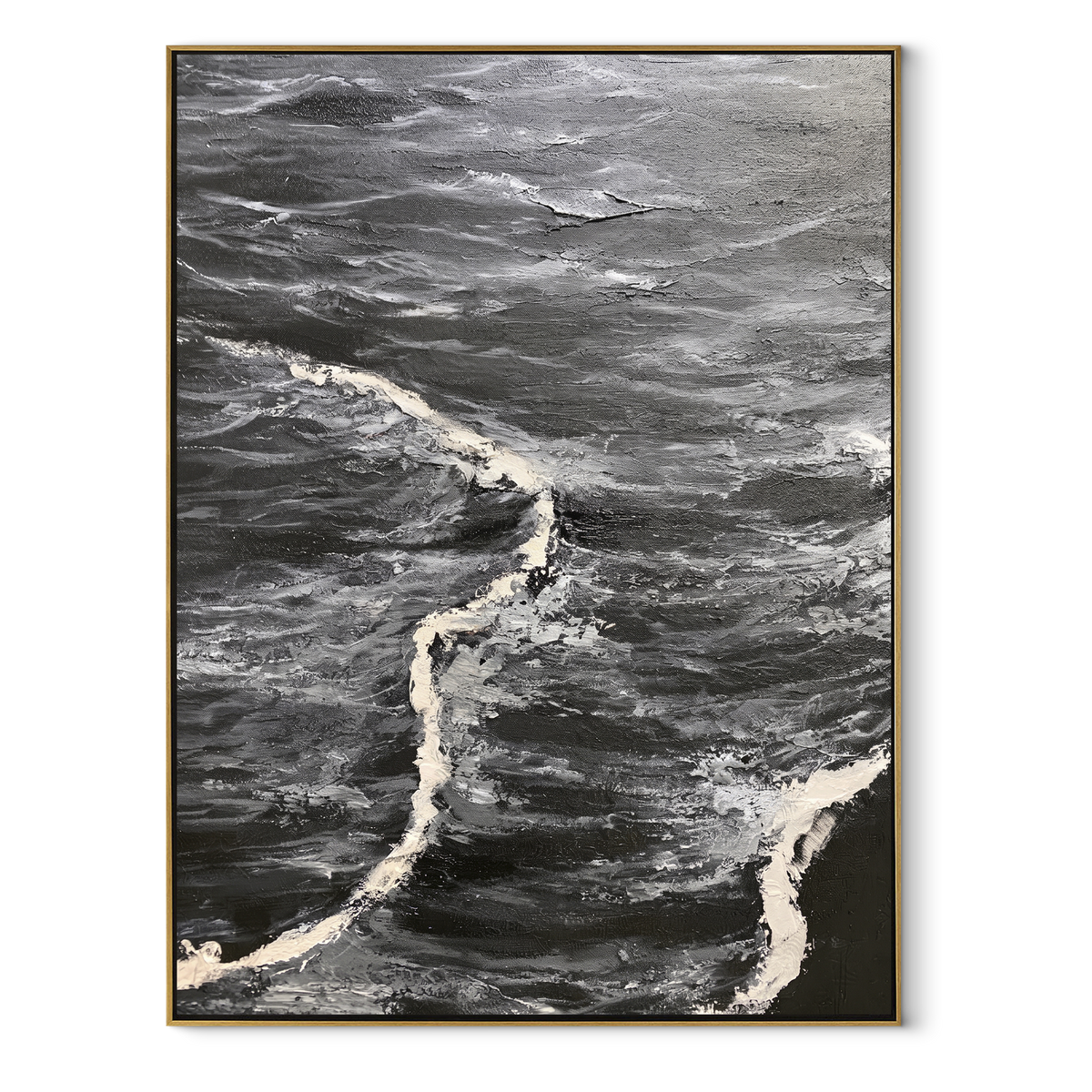 Slate Onyx Horizon Tides Air - textured landscape painting in a wood frame on white
