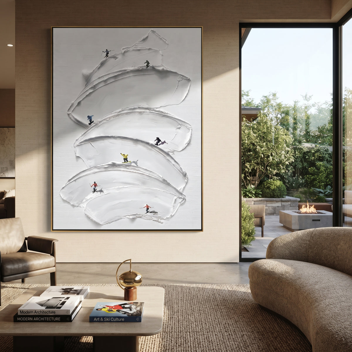 Slate Onyx Linen Drift Distance - textured abstract painting shown in modern room setting 2