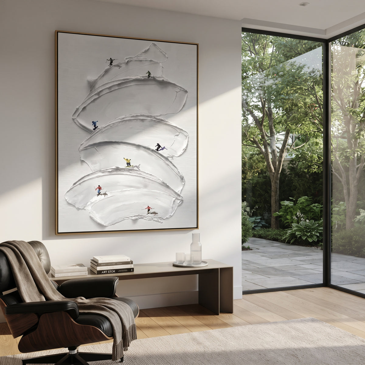 Slate Onyx Linen Drift Distance - textured abstract painting shown in modern room setting 3