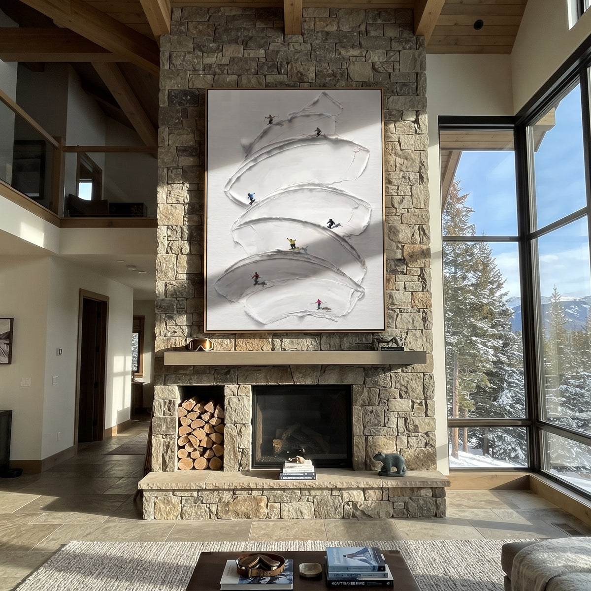 Slate Onyx Linen Drift Distance - textured abstract painting shown in modern room setting 4