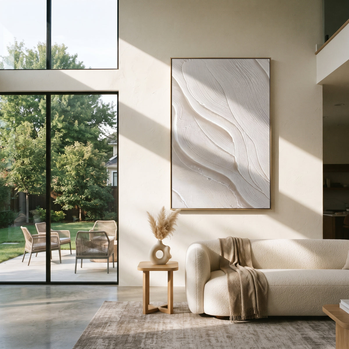 Slate Onyx Linen Contours Light - textured abstract painting shown in modern room setting 3