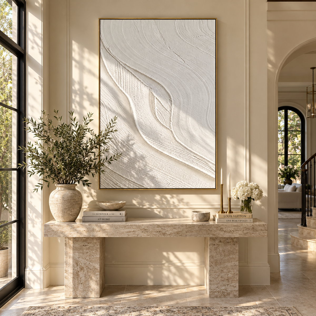 Slate Onyx Neutral Echo Space - textured abstract painting shown in modern room setting 3