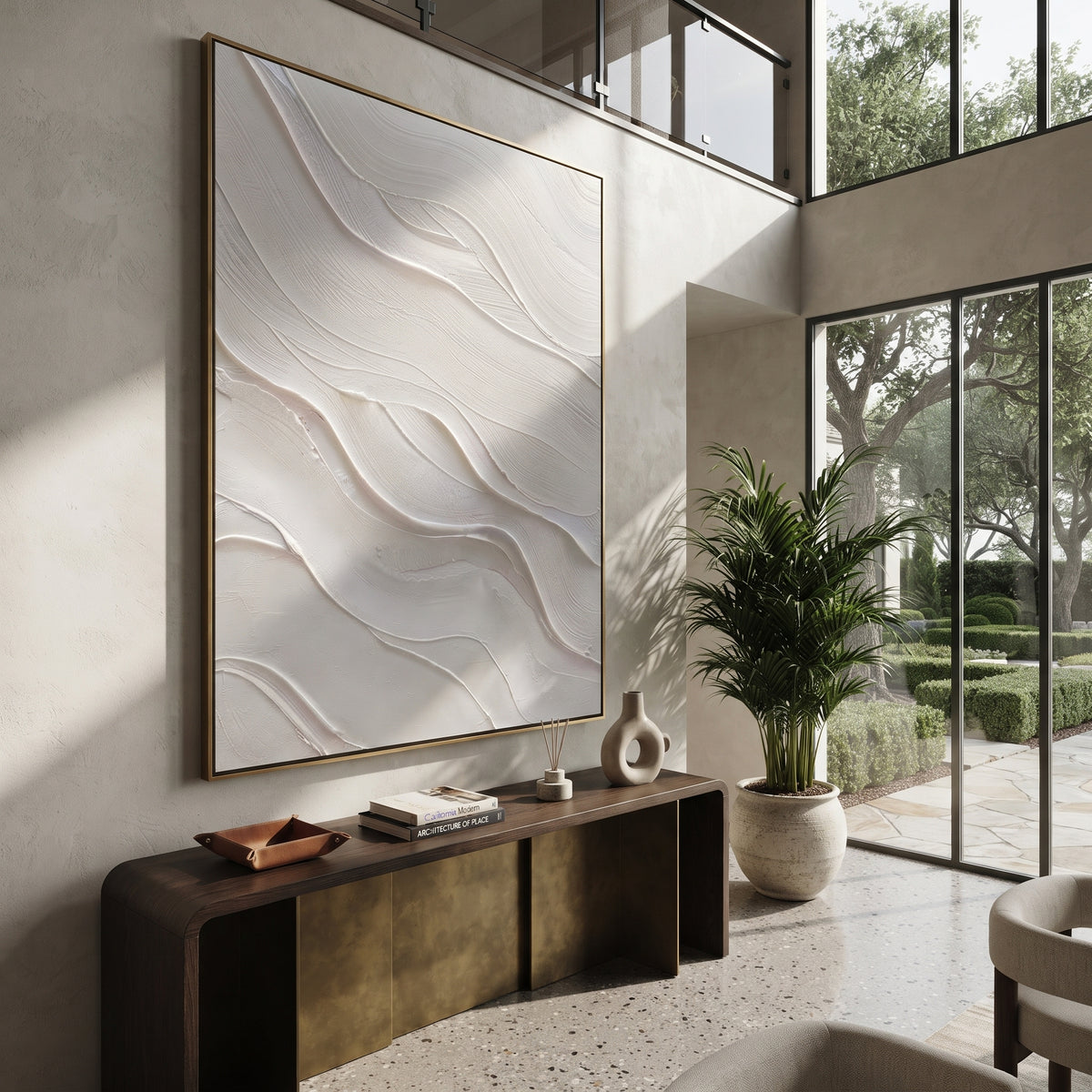 Slate Onyx Linen Rhythm Quiet - textured abstract painting shown in modern room setting 2