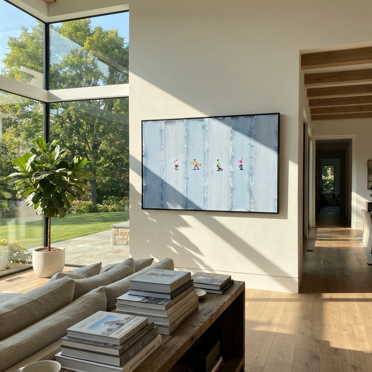 Azure Onyx Figures Relief Form - textured figurative painting shown in modern room setting 2