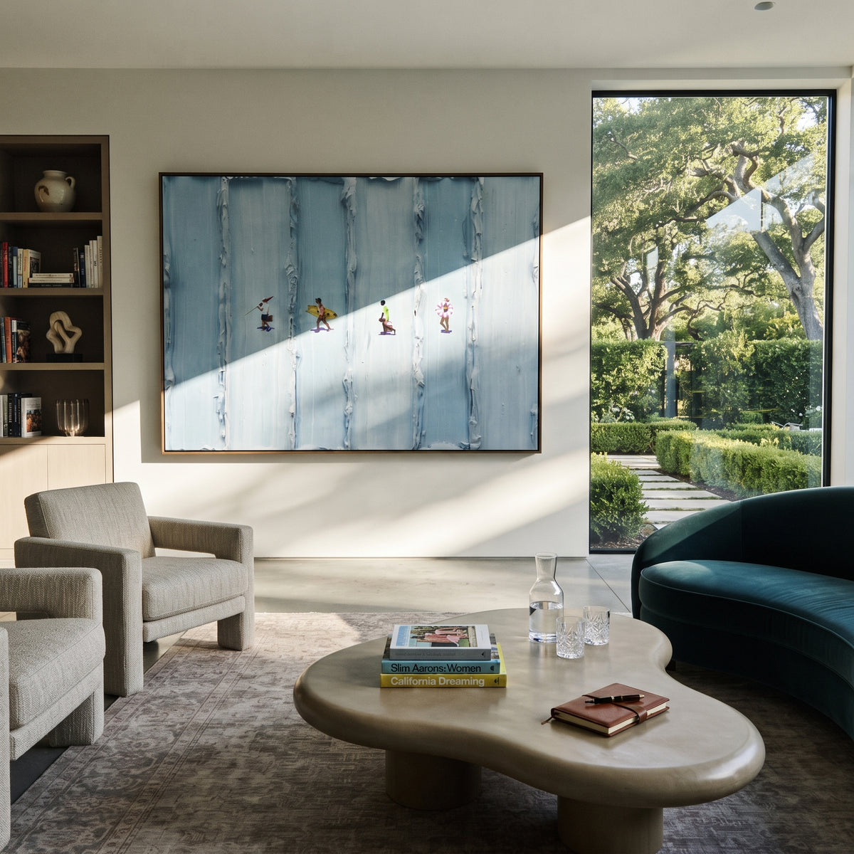 Azure Onyx Figures Relief Form - textured figurative painting shown in modern room setting 3