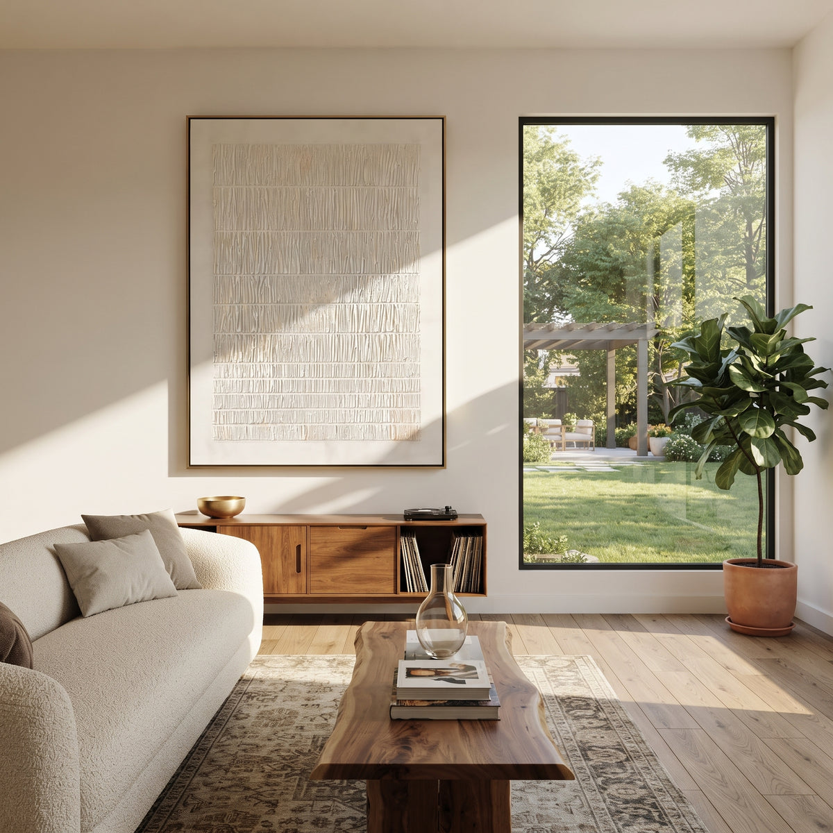 Slate Onyx Linen Strata Motion - textured abstract painting displayed in a styled interior