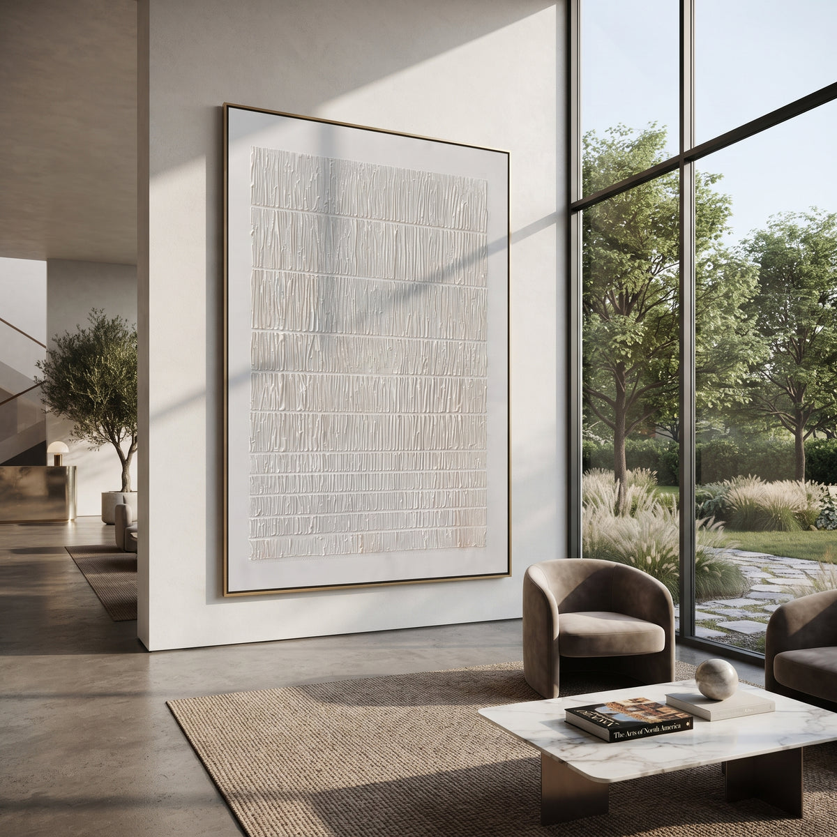 Slate Onyx Linen Strata Motion - textured abstract painting shown in modern room setting 3