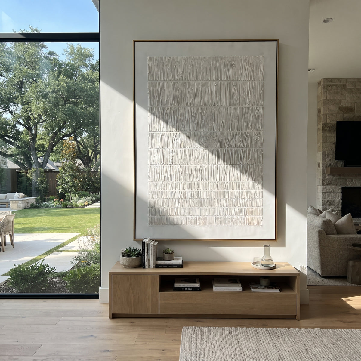 Slate Onyx Linen Strata Motion - textured abstract painting shown in modern room setting 4