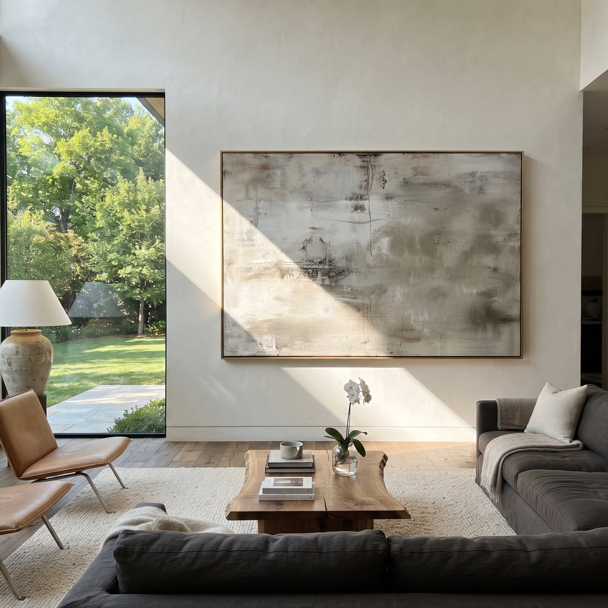 Slate Gilded Onyx Terraces Depth - textured abstract painting displayed in a styled interior