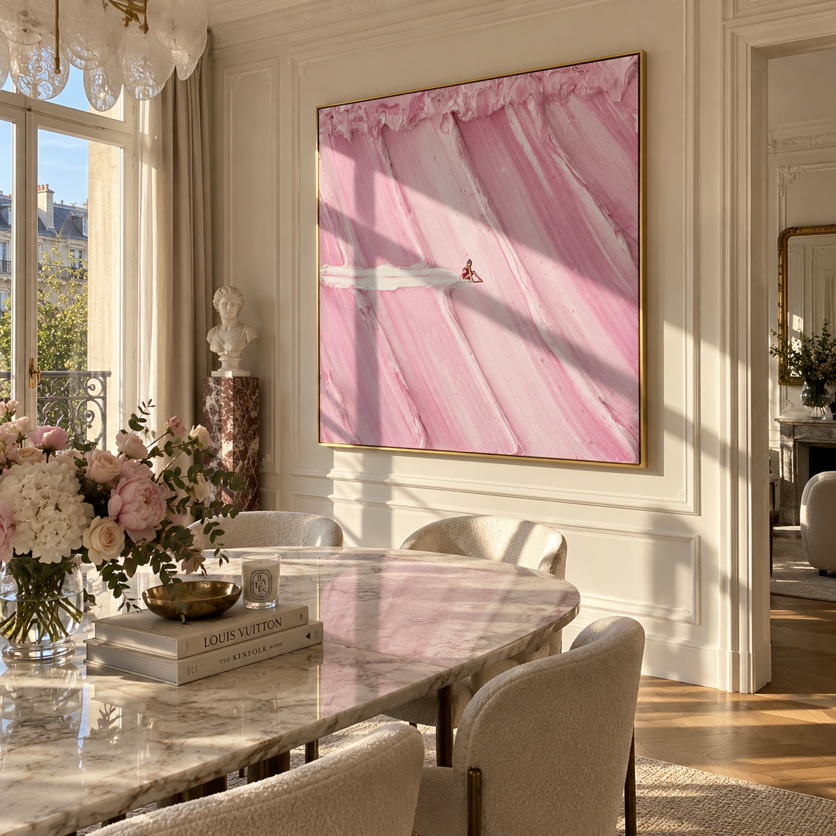 Linen Blush Slate Passage Resonance - textured abstract painting shown in modern room setting 3