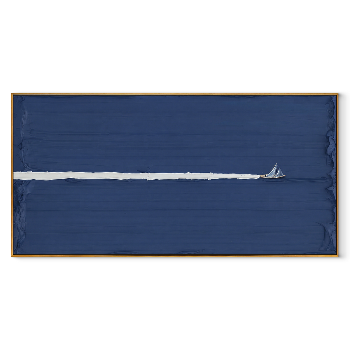 Azure Onyx Sails Layers Air - textured sailboat painting in a wood frame on white